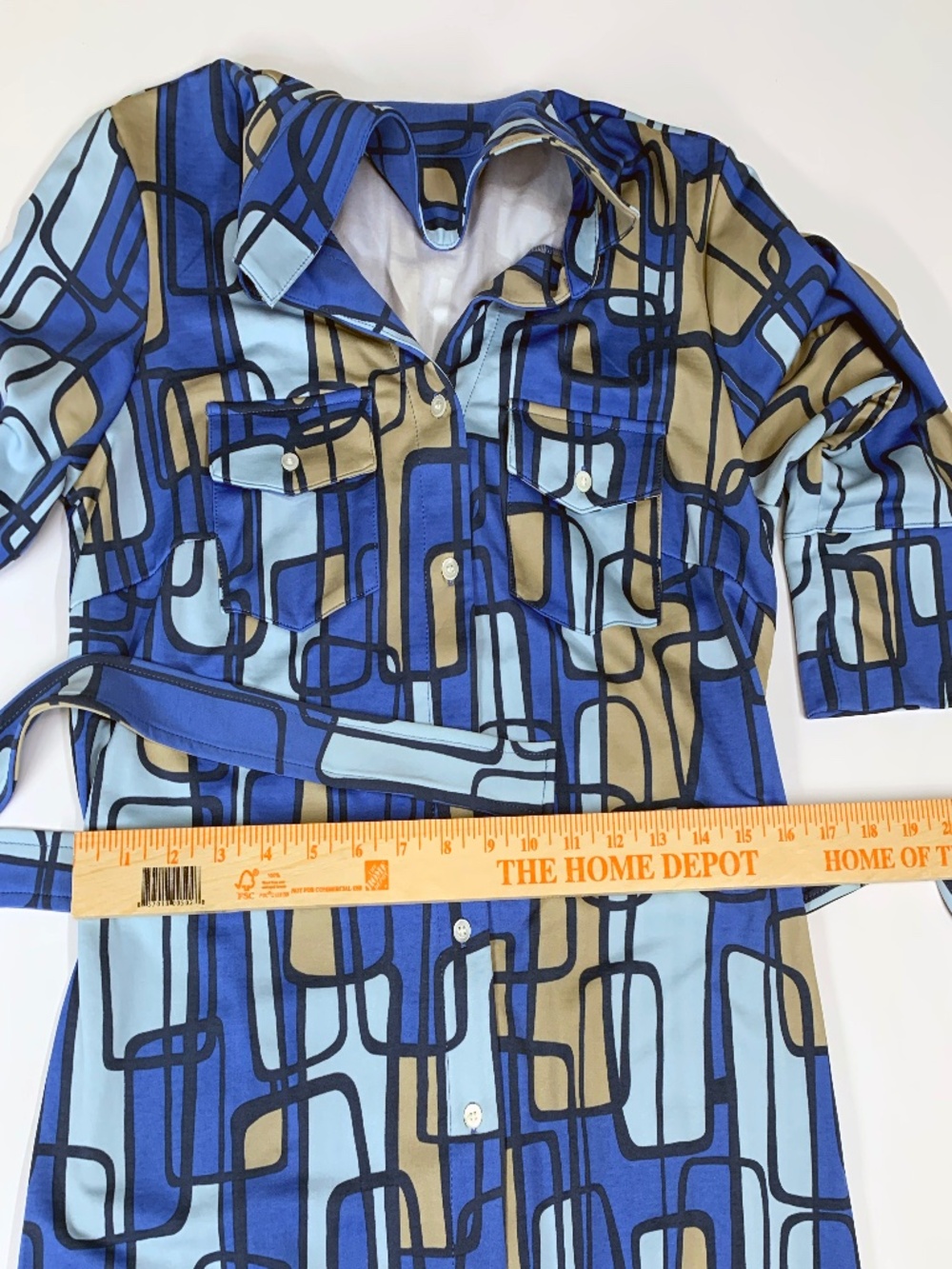J. McLaughlin Knit Jersey Collared Belted Shirt Dress Women Blue Geometric Med - Picture 7 of 11